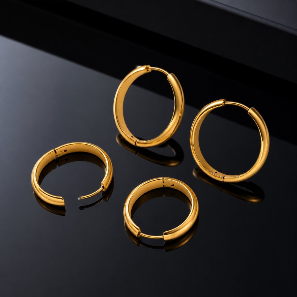 Hoop Earrings - 4Pcs Stainless Steel Round Hoop Earring