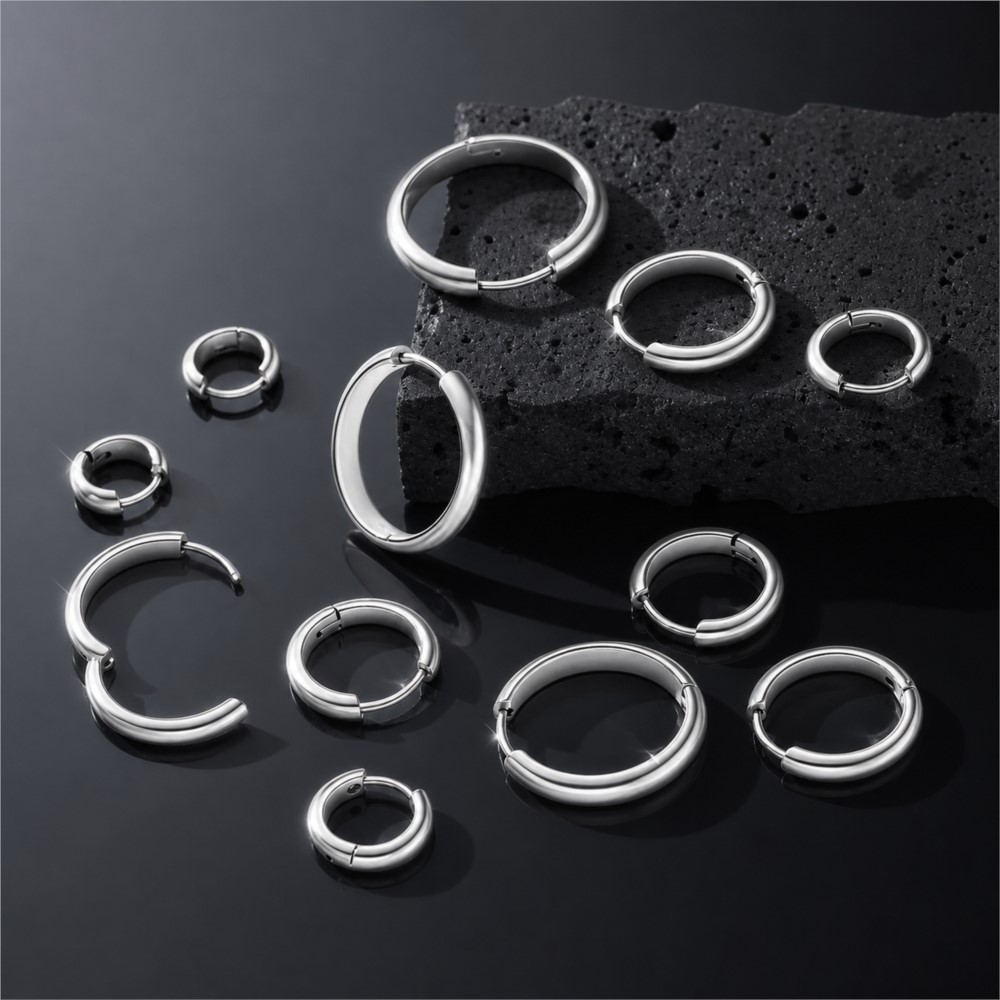 4Pcs Stainless Steel Round Hoo - Hoop Earrings ulasan dan harga