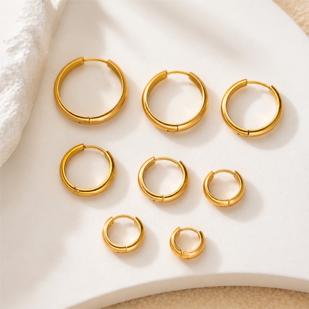 4Pcs Stainless Steel Round Hoo - Hoop Earrings ulasan dan harga
