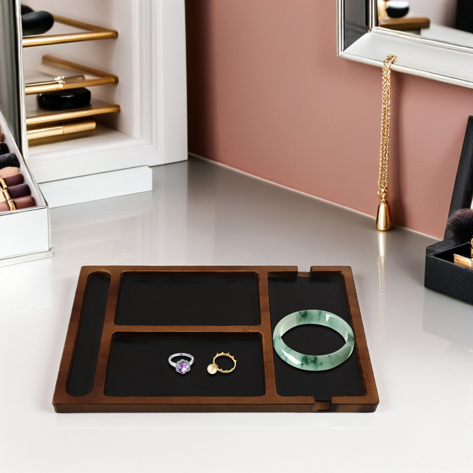 Multi-Compartment Wooden Jewel - Watches Jewelry Holder ulasan dan harga