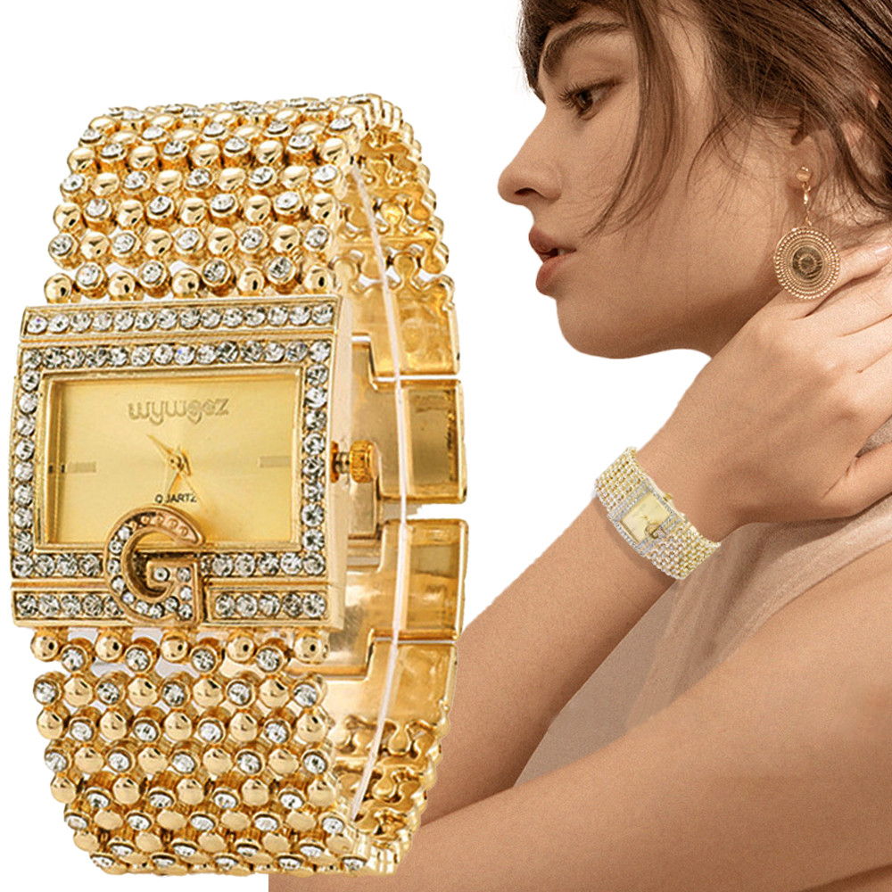 Simple Square Gold Watches Wom - Jewelry Diamond Watches ulasan dan harga